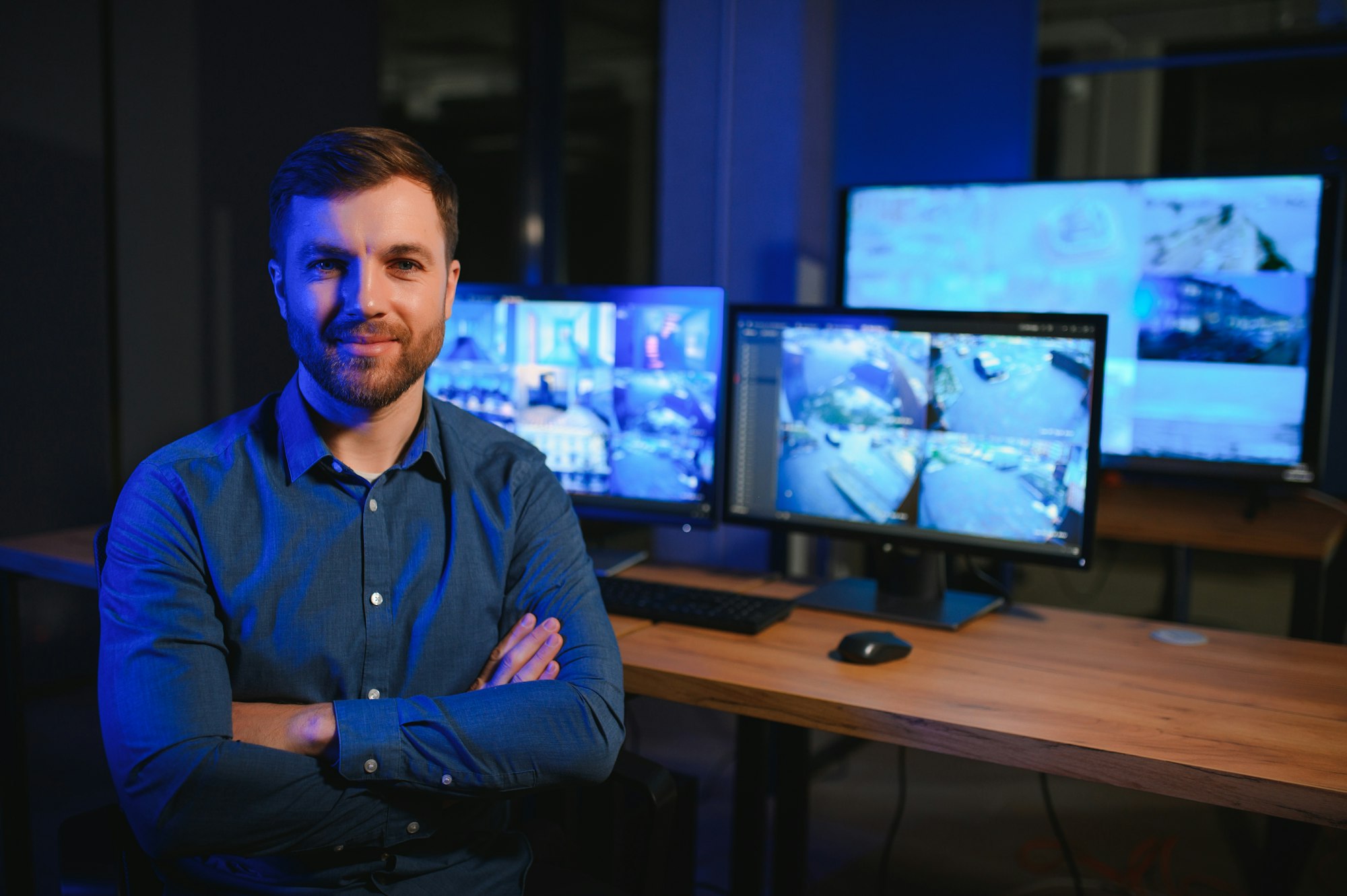 Male security guard in surveillance room